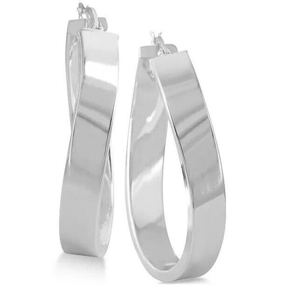 Sterling Silver Hoop Earrings Twist Style Stunning Chic Fashion Luxury NWT - Picture 1 of 5